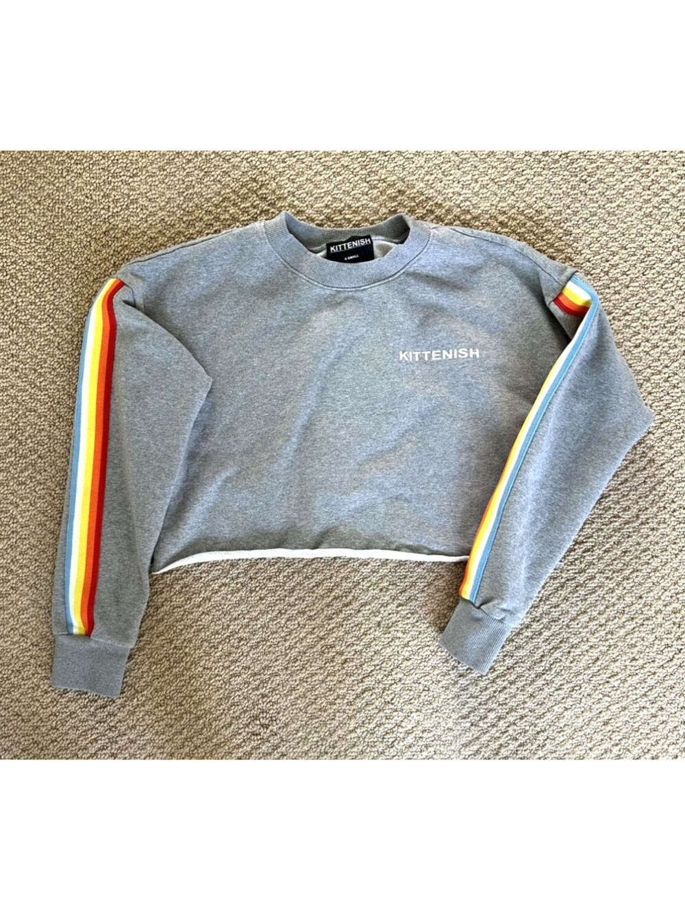 Kittenish Jessie James Decker Rainbow Sleeve Cropped Sweatshirt M Gray  Y2K